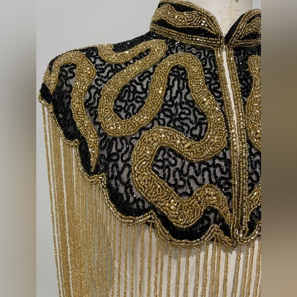 Gold and Black Beaded Fringe Cape - Picture 5 of 5